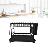 Dish Drying Rack Iron Multipurpose 2 Tier Cutlery Holder Small Dinnerware Drainer Chopsticks Cutlery Countertop Drying Rack Black