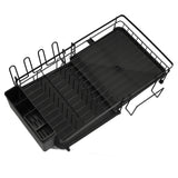 Dish Drying Rack Multifunction Rust Proof Expandable Plate Drainer with Utensil Holder for Kitchen Counter and Sink Black