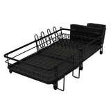 Dish Drying Rack Multifunction Rust Proof Expandable Plate Drainer with Utensil Holder for Kitchen Counter and Sink Black
