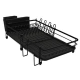 Dish Drying Rack Multifunction Rust Proof Expandable Plate Drainer with Utensil Holder for Kitchen Counter and Sink Black