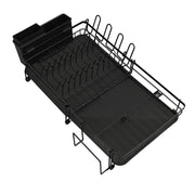 Dish Drying Rack Multifunction Rust Proof Expandable Plate Drainer with Utensil Holder for Kitchen Counter and Sink Black