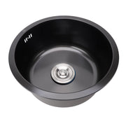 Undermount Small Kitchen Sink Professional Nano Black Stainless Steel Single Bowl Kitchen Bar Sink for Kitchen Bar Diameter 15.7in