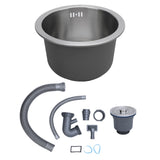 Kitchen Sink Undermount 304 Stainless Steel Single Bowl Mini Round Sink with Strainer 28cm Outer Diameter Brushed