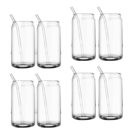 Drinking Glass Cups Set Reusable Straw Can Shaped Transparent Glass Coffee Cups with Lid for Home Bar Office In Australia - Darrahopens