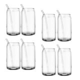 Drinking Glass Cups Set Reusable Straw Can Shaped Transparent Glass Coffee Cups with Lid for Home Bar Office