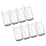 Drinking Glass Cups Set Reusable Straw Can Shaped Transparent Glass Coffee Cups with Lid for Home Bar Office
