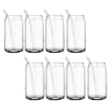 Drinking Glass Cups Set Reusable Straw Can Shaped Transparent Glass Coffee Cups with Lid for Home Bar Office