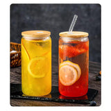 Drinking Glass Cups Set Reusable Straw Can Shaped Transparent Glass Coffee Cups with Lid for Home Bar Office