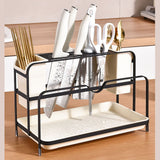 Chopsticks Draining Rack Multifunctional Carbon Steel and PP Kitchen Counter Utensil Holder Black