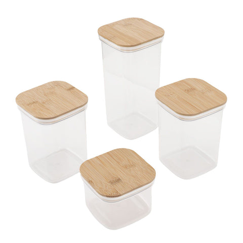 Food Storage Jars Plastic Airtight Containers with Bambusoideae Lids Kitchen Square Clear Canisters for Grain Nuts Tea 1Pc 2000ml 2Pc 1300ml 3Pc 600ml In Australia - Darrahopens