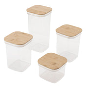 Food Storage Jars Plastic Airtight Containers with Bambusoideae Lids Kitchen Square Clear Canisters for Grain Nuts Tea 1Pc 2000ml 2Pc 1300ml 3Pc 600ml