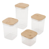 Food Storage Jars Plastic Airtight Containers with Bambusoideae Lids Kitchen Square Clear Canisters for Grain Nuts Tea 1Pc 2000ml 2Pc 1300ml 3Pc 600ml