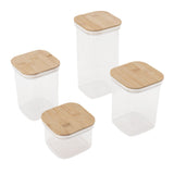 Food Storage Jars Plastic Airtight Containers with Bambusoideae Lids Kitchen Square Clear Canisters for Grain Nuts Tea 1Pc 2000ml 2Pc 1300ml 5Pc 600ml