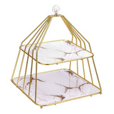 Cupcake Stand Elegant 2 Tier Iron Dessert Stand with Ceramic Serving Trays for Fruits Cakes Snacks White