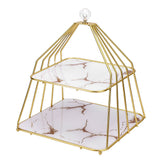 Cupcake Stand Elegant 2 Tier Iron Dessert Stand with Ceramic Serving Trays for Fruits Cakes Snacks White