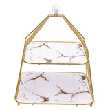 Cupcake Stand Elegant 2 Tier Iron Dessert Stand with Ceramic Serving Trays for Fruits Cakes Snacks White