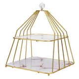 Cupcake Stand Elegant 2 Tier Iron Dessert Stand with Ceramic Serving Trays for Fruits Cakes Snacks White