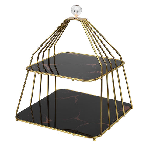 Cupcake Stand Elegant 2 Tier Iron Dessert Stand with Ceramic Serving Trays for Fruits Cakes Snacks Black