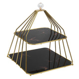 Cupcake Stand Elegant 2 Tier Iron Dessert Stand with Ceramic Serving Trays for Fruits Cakes Snacks Black