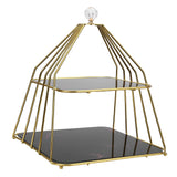 Cupcake Stand Elegant 2 Tier Iron Dessert Stand with Ceramic Serving Trays for Fruits Cakes Snacks Black