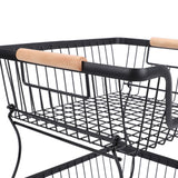 2 Tier Fruit Basket for Kitchen Counter Countertop Metal Bread Basket with Wooden Handle for Vegetables Snacks Eggs Black