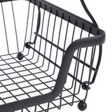 2 Tier Fruit Basket for Kitchen Counter Countertop Metal Bread Basket with Wooden Handle for Vegetables Snacks Eggs Black