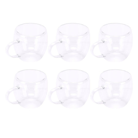 6Pcs Double Wall Glass Coffee Mugs Set Clear Insulated with Handle Egg Shaped for Juice Beer Water 80ml In Australia - Darrahopens