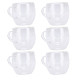 6Pcs Double Wall Glass Coffee Mugs Set Clear Insulated with Handle Egg Shaped for Juice Beer Water 80ml