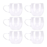 6Pcs Double Wall Glass Coffee Mugs Set Clear Insulated with Handle Egg Shaped for Juice Beer Water 350ml