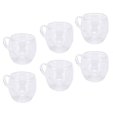 6Pcs Double Wall Glass Coffee Mugs Set Clear Insulated with Handle Egg Shaped for Juice Beer Water 350ml