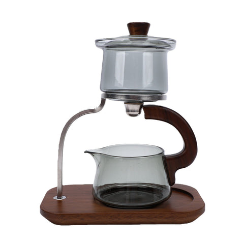 Teapot Set Water Separation Infuser Fairness Cup Tea Brewing Kit High Borosilicate Glass Solid Wood Handle Smoky Gray