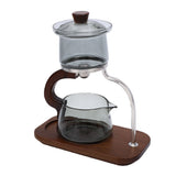Teapot Set Water Separation Infuser Fairness Cup Tea Brewing Kit High Borosilicate Glass Solid Wood Handle Smoky Gray