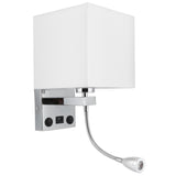 LED Wall Light Modern Fabric Lampshade USB Bedroom Bedside Reading Sconce E27 100‑240V
