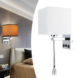 LED Wall Light Modern Fabric Lampshade USB Bedroom Bedside Reading Sconce E27 100‑240V