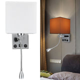 LED Wall Light Modern Fabric Lampshade USB Bedroom Bedside Reading Sconce E27 100‑240V