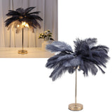 G4 Ostrich Feather Table Lamp Night Light Bedside Light Decoration Lamp for Bedroom Wedding RoomGray EU Plug 220V