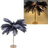 G4 Ostrich Feather Table Lamp Night Light Bedside Light Decoration Lamp for Bedroom Wedding RoomGray EU Plug 220V