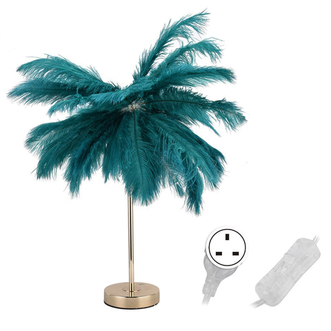G4 Ostrich Feather Table Lamp Night Light Bedside Light Decoration Lamp for Bedroom Wedding RoomDark Green UK Plug 230V In Australia - Darrahopens