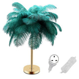 G4 Ostrich Feather Table Lamp Night Light Bedside Light Decoration Lamp for Bedroom Wedding RoomDark Green UK Plug 230V In Australia - Darrahopens