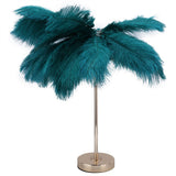 G4 Ostrich Feather Table Lamp Night Light Bedside Light Decoration Lamp for Bedroom Wedding RoomDark Green UK Plug 230V