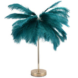 G4 Ostrich Feather Table Lamp Night Light Bedside Light Decoration Lamp for Bedroom Wedding RoomDark Green UK Plug 230V