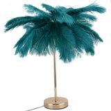 G4 Ostrich Feather Table Lamp Night Light Bedside Light Decoration Lamp for Bedroom Wedding RoomDark Green UK Plug 230V