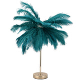 G4 Ostrich Feather Table Lamp Night Light Bedside Light Decoration Lamp for Bedroom Wedding RoomDark Green UK Plug 230V