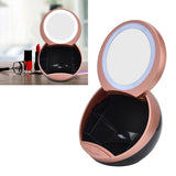 Round Makeup Mirror Dimmable White LED 2 In 1 USB Charging Cosmetic Mirror with Storage Box for BathroomGold