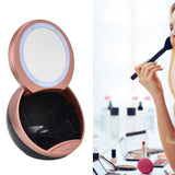 Round Makeup Mirror Dimmable White LED 2 In 1 USB Charging Cosmetic Mirror with Storage Box for BathroomGold