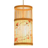 LED Pendant Light Chinese Style Wood Weaving Zen Hanging Ceiling Light Fixture with Faux Sheepskin Lampshade for Home Hotel Tea Room 111V to 240V