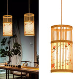 LED Pendant Light Chinese Style Wood Weaving Zen Hanging Ceiling Light Fixture with Faux Sheepskin Lampshade for Home Hotel Tea Room 111V to 240V