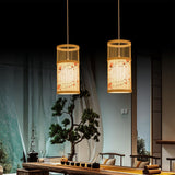 LED Pendant Light Chinese Style Wood Weaving Zen Hanging Ceiling Light Fixture with Faux Sheepskin Lampshade for Home Hotel Tea Room 111V to 240V