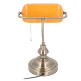 Bankers Desk Lamp Traditional Rustic Glass and Iron Desk Lamp with Pull Chain Switch