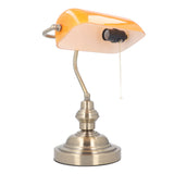 Bankers Desk Lamp Traditional Rustic Glass and Iron Desk Lamp with Pull Chain Switch